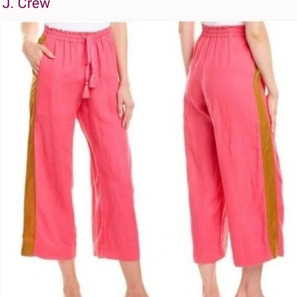 J.Crew Beige with White Stripe Pull on Draw String Linen Pants with pockets - Picture 7 of 10